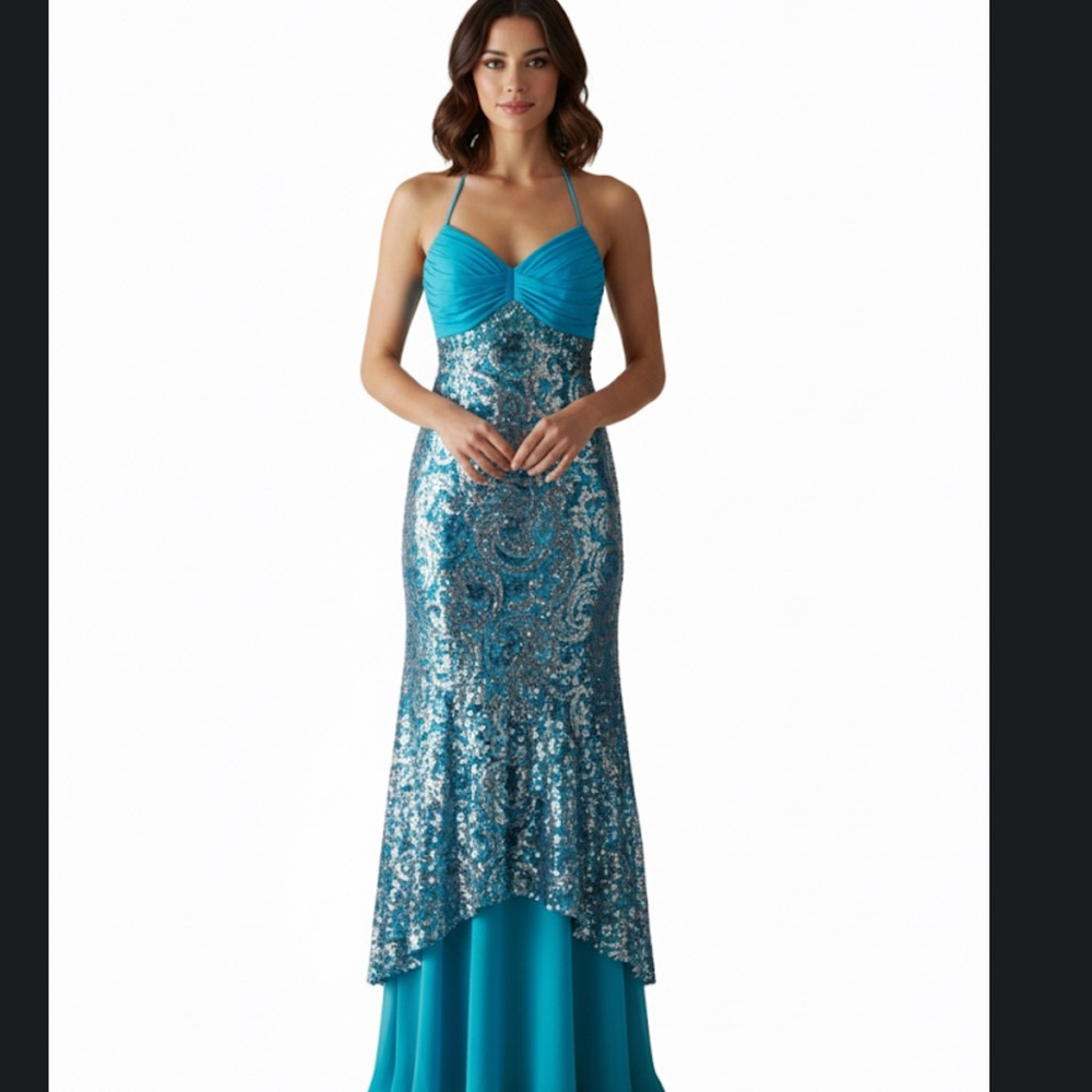 Tiffany Designs Y2k Blue and Silver Maxi Dress
